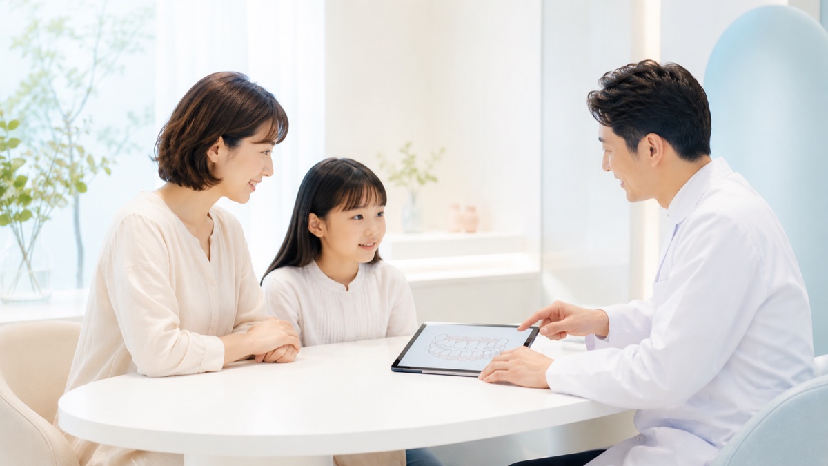 子どもの矯正相談で成長とかみ合わせを確認するイメージ