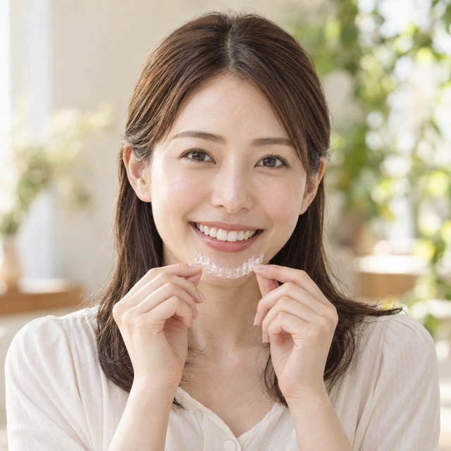 マウスピースの女性の笑顔